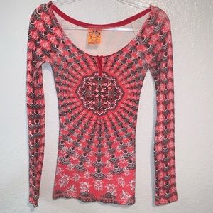 Free People Boho Red Long Sleeve Blouse M